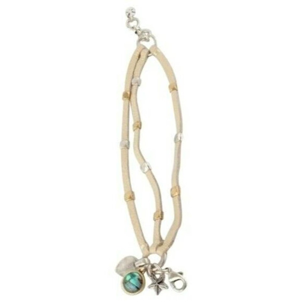 LUCKY BRAND White Leather 3 Tier Charm Bracelet
